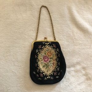 Vintage Petit Point Tapestry Evening Bag Black